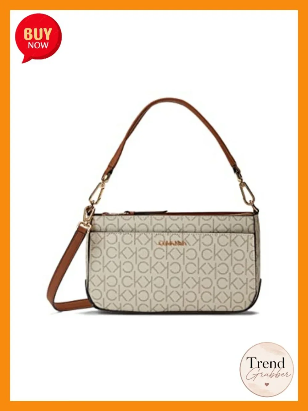 Triple Compartment Shoulder Bag with Crossbody Strap, PVC Logo Emboss